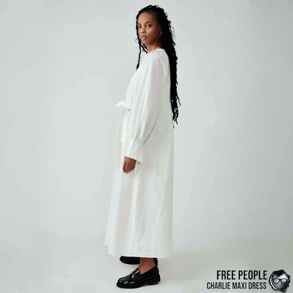 FREE PEOPLE CHARLIE MAXI DRESS IN OPTIC WHITE COTTON POPLIN WOMEN’S SMALL - Picture 2 of 11